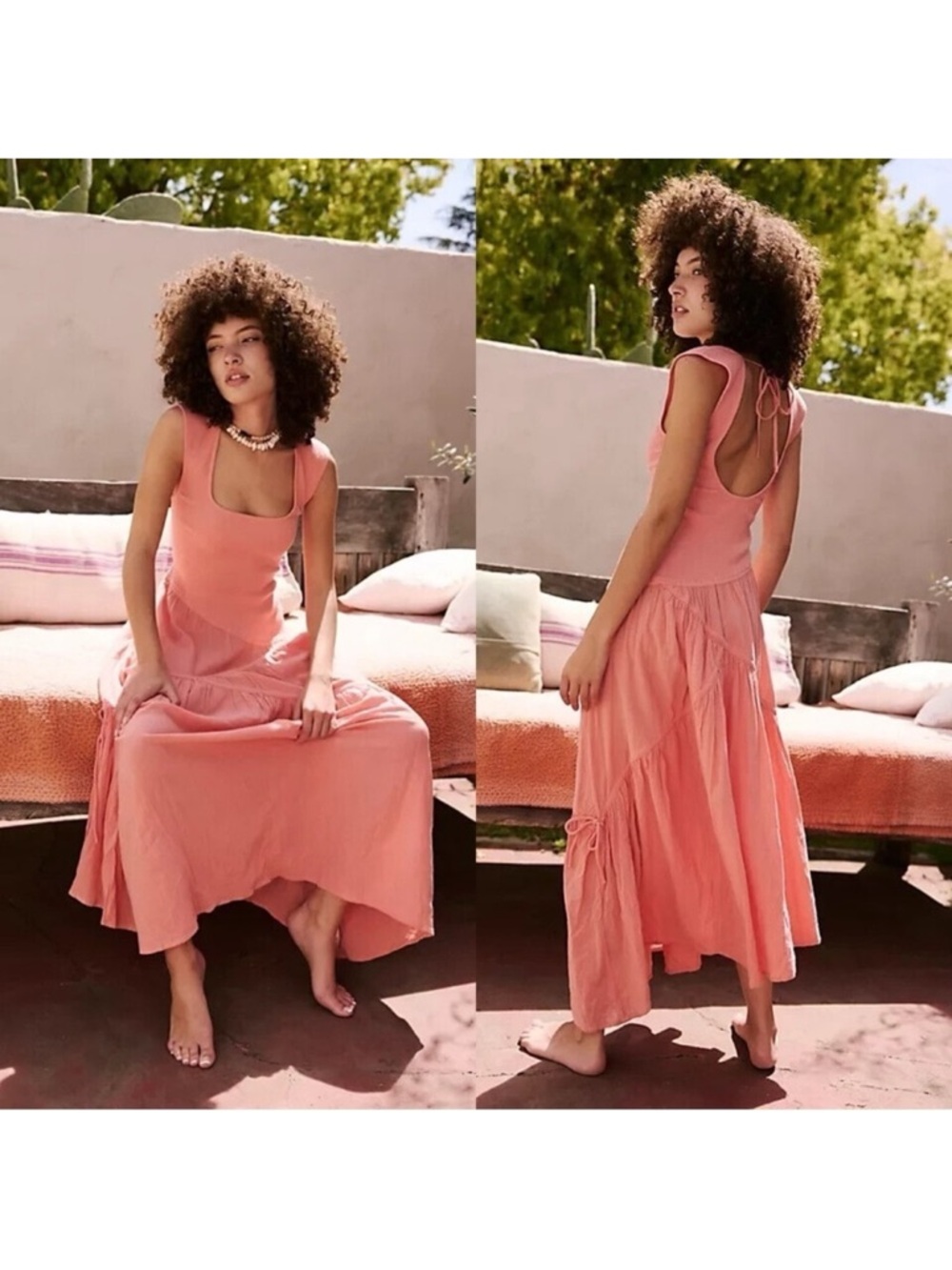 Free People Endless Summer Traveler Midi Dress Coral Peach Size M NWT​